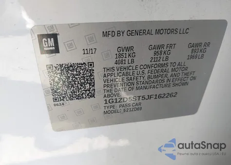 2018 Chevrolet Malibu Lt z USA, uszkodzony, nr VIN 1G1ZD5ST5JF162262